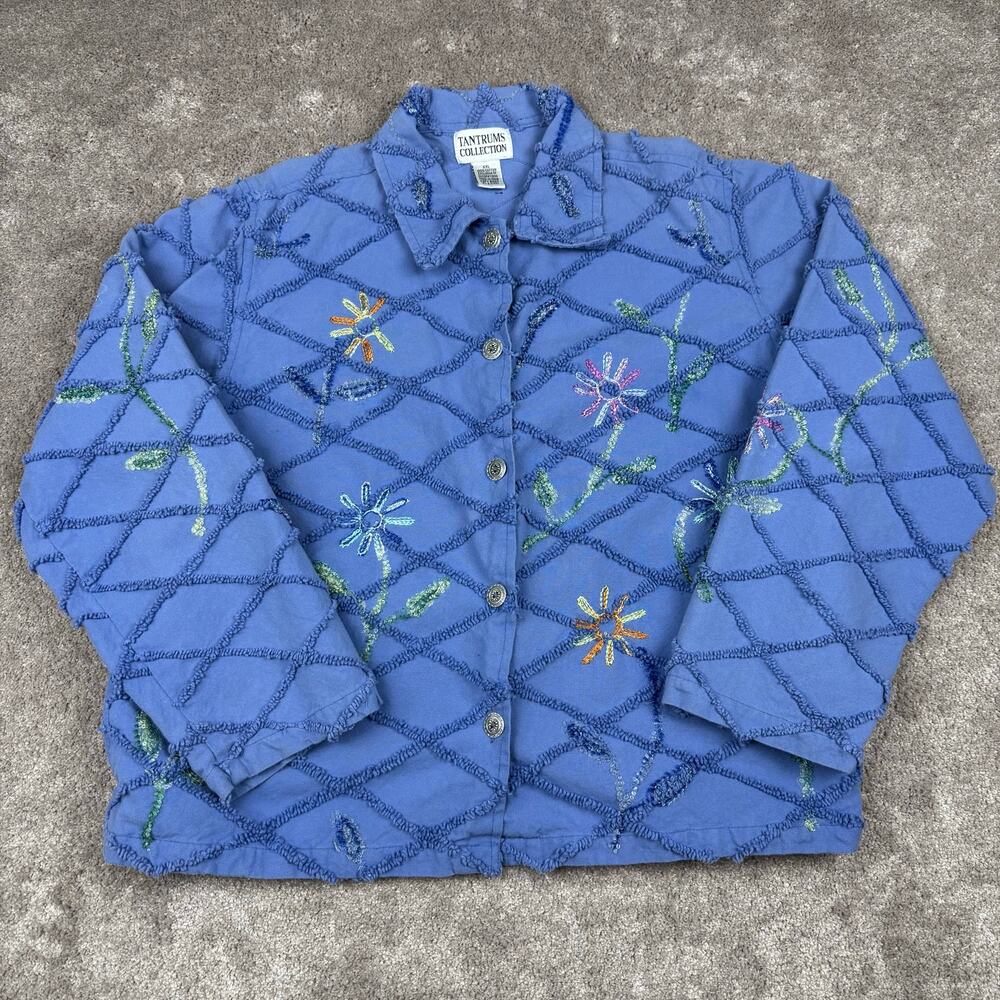Tantrums Collection Raw Edge Quilted Floral Jacket Size XXL Frayed Cottagecore